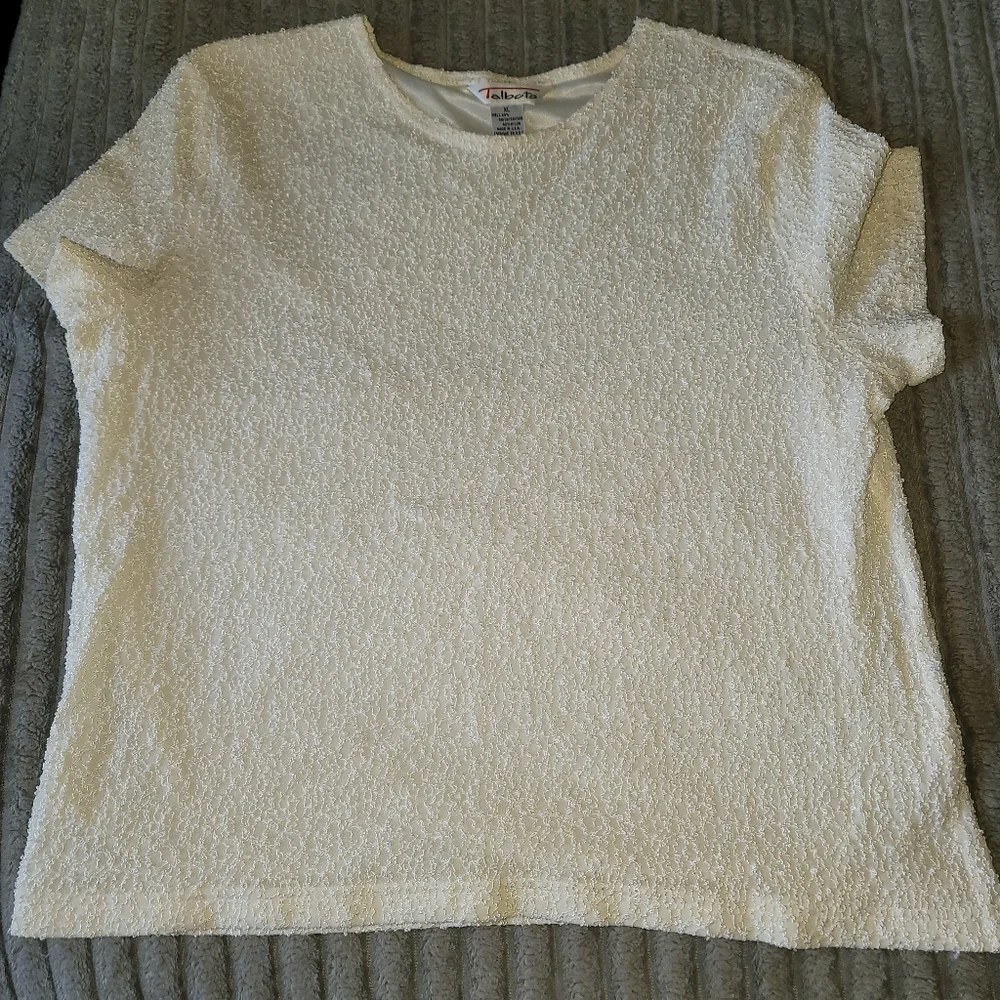 Talbots Embroidered‎ Blouse Women's Short Sleeve Rayon Nylon Ivory Size XL Lined